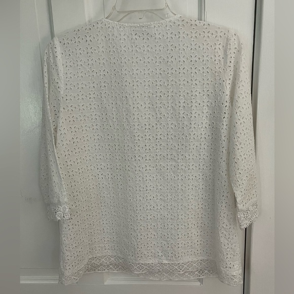 J. Jill 100% Cotton White Eyelet 3/4 Sleeve Tunic PXS Cottagecore Grannycore - Picture 7 of 13